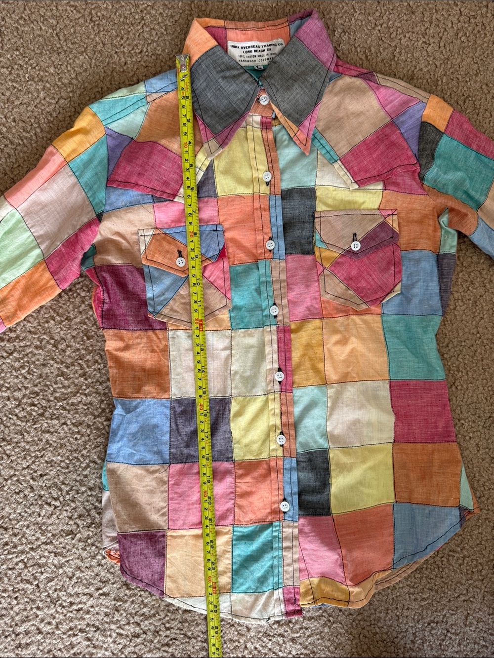 Vintage India Overseas Trading Co 1970’s Multicoloured patchwork button-up shirt - Picture 7 of 7